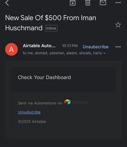 Email notification: New sale of $500 from Iman Huschmand